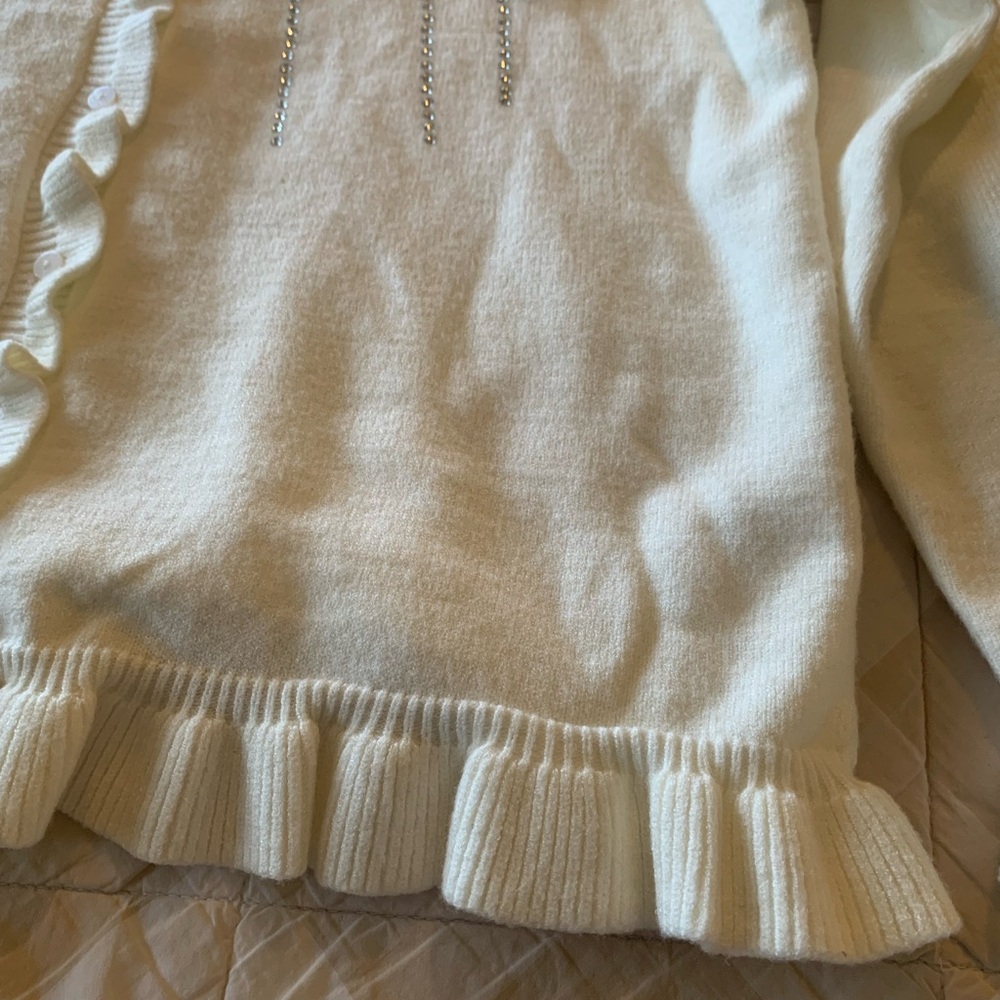 Badgley Mischka Embellished Cream Cardigan with Ruffle Trim Size XL NWT - Picture 14 of 14